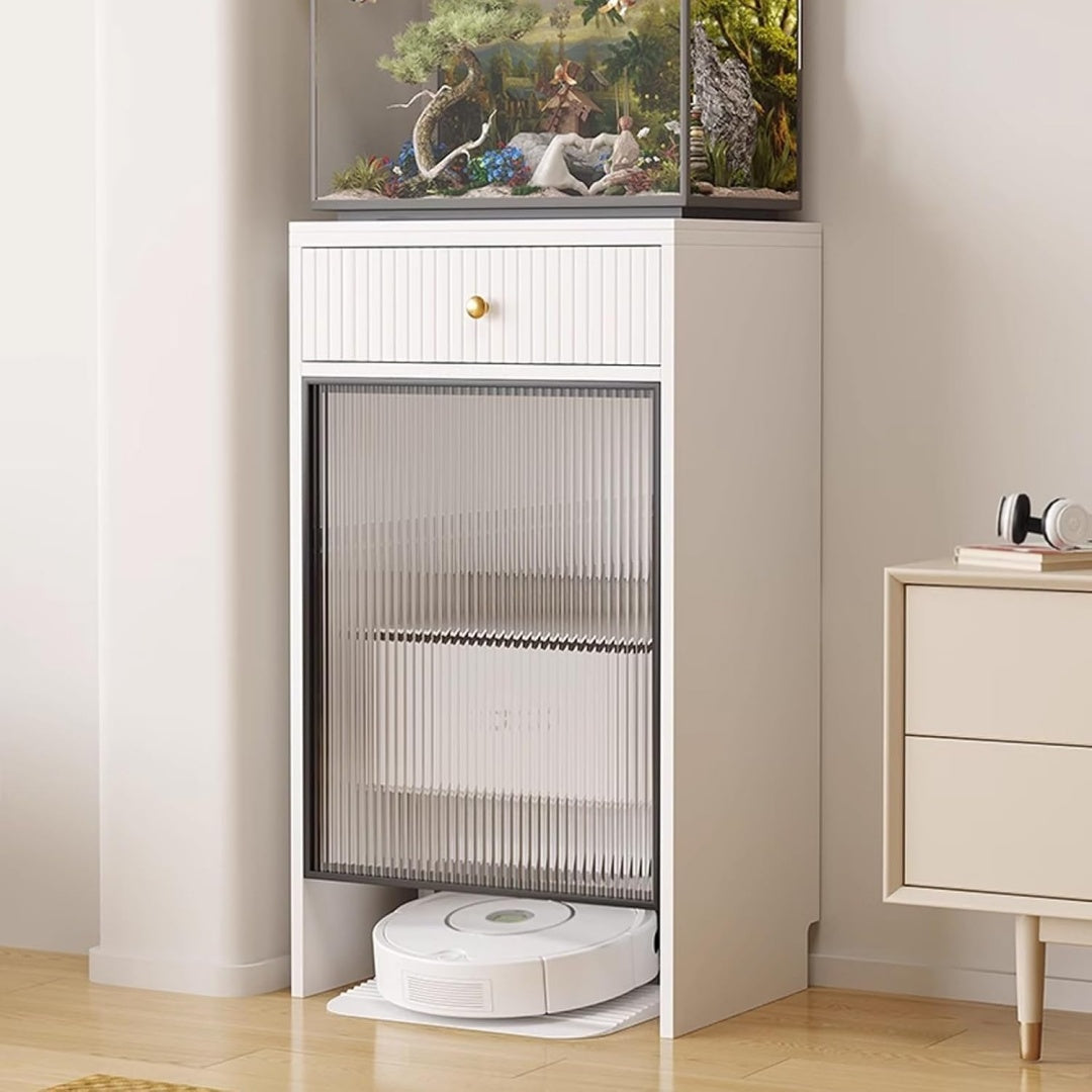 Meuble de rangement avec des dimensions annoncees de 60  x  50  x  105 cm, coloris blanc
