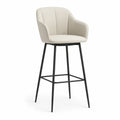 Tabouret de bar avec dossier en polyurethane creme pieds en acier noir 51 x 54 x 99 cm