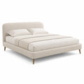 Cadre de lit double 160 x 200 cm capitonne en polyester beige avec tete de lit arrondie