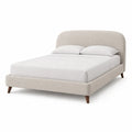 Lit double avec cadre de lit 160 x 200 cm en polyester beige tete de lit arrondie pieds en hevea