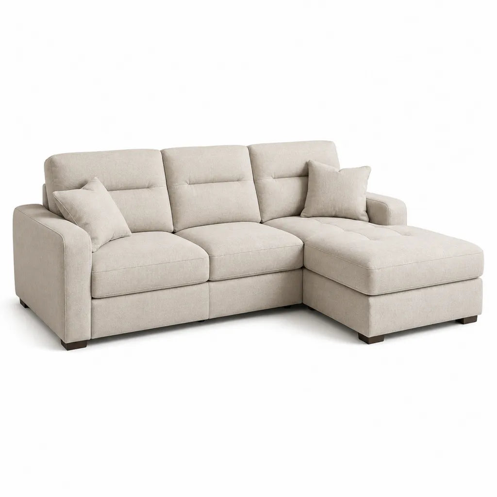 Canape d'angle 3 places avec meridienne droite 250 x 160 cm en polyester beige