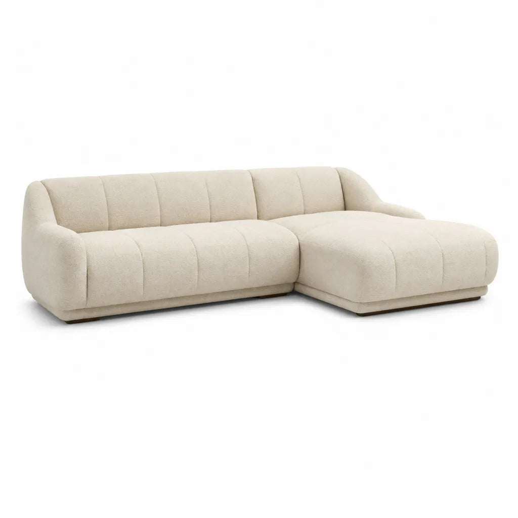 Canape d'angle droit 4 places avec meridienne en polyester boucle beige 280 x 170 x 78 cm
