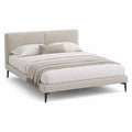 Lit double capitonne 160 x 200 cm en polyester beige avec tete de lit rembourree