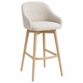 Tabouret de bar avec accoudoirs en polyester beige pieds en chene massif assise arrondie 52 x 54 x 101 cm