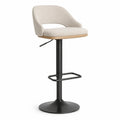 Tabouret de bar reglable avec accoudoirs en polyester beige et acier noir 54 x 54 x 94-116 cm