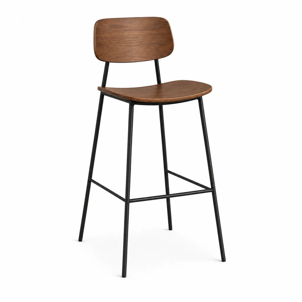 Tabouret de bar avec dossier en contreplaque finition noyer brun 50 x 52 x 96 cm