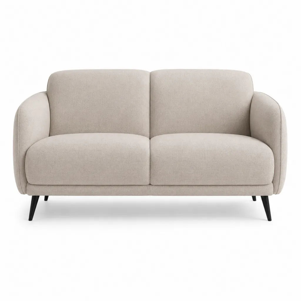 Canape 2 places droit en polyester beige avec pieds en acier noir 140 x 80 x 82 cm