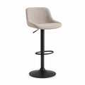 Tabouret de bar reglable pivotant en polyester beige avec pietement rond en acier noir 50 x 52 x 88-110 cm