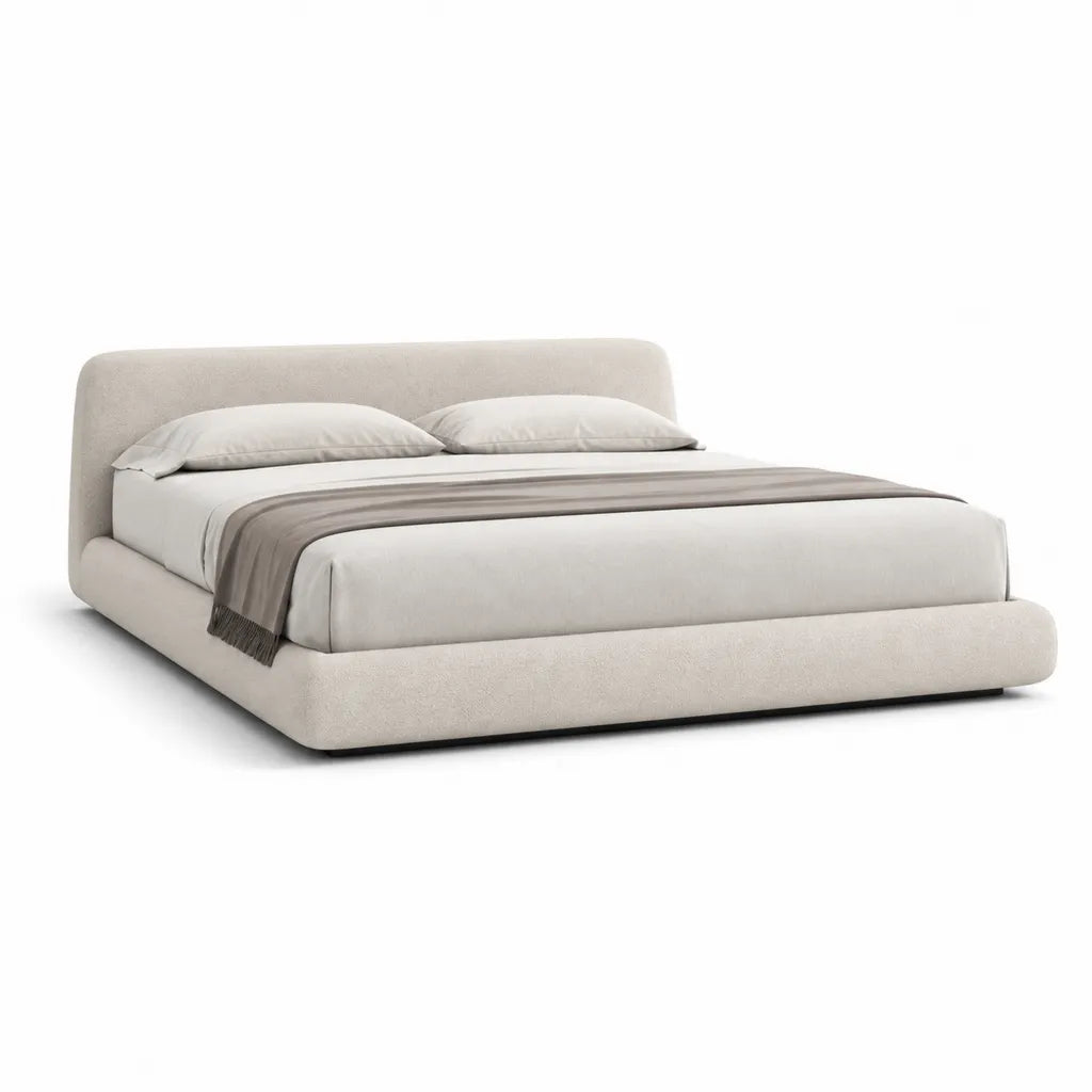 Cadre de lit double rembourre 160 x 200 cm en polyester boucle rectangulaire beige creme