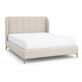 Lit double avec cadre capitonne en polyester beige 160 x 200 cm