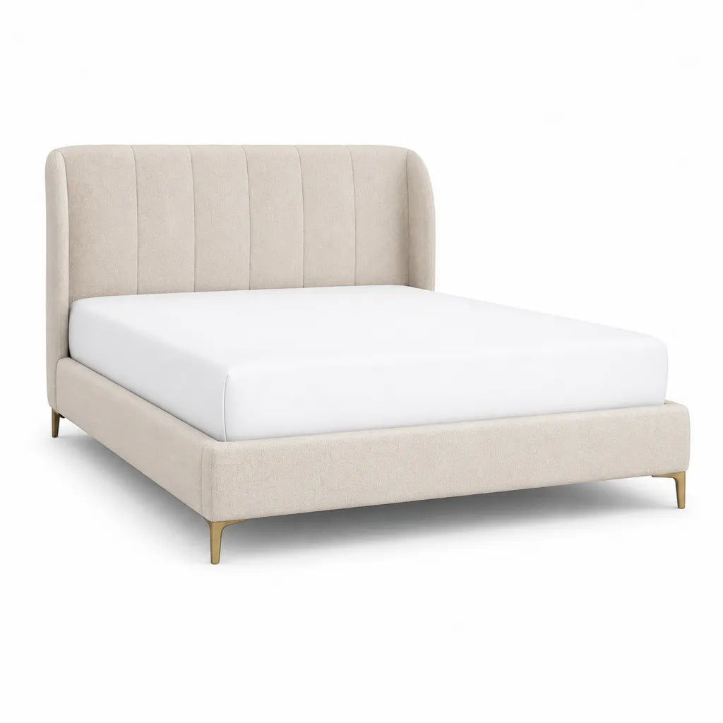 Lit double avec cadre capitonne en polyester beige 160 x 200 cm