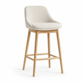 Tabouret de bar a dossier arrondi en polyester creme et hevea massif naturel 52 x 54 x 103 cm