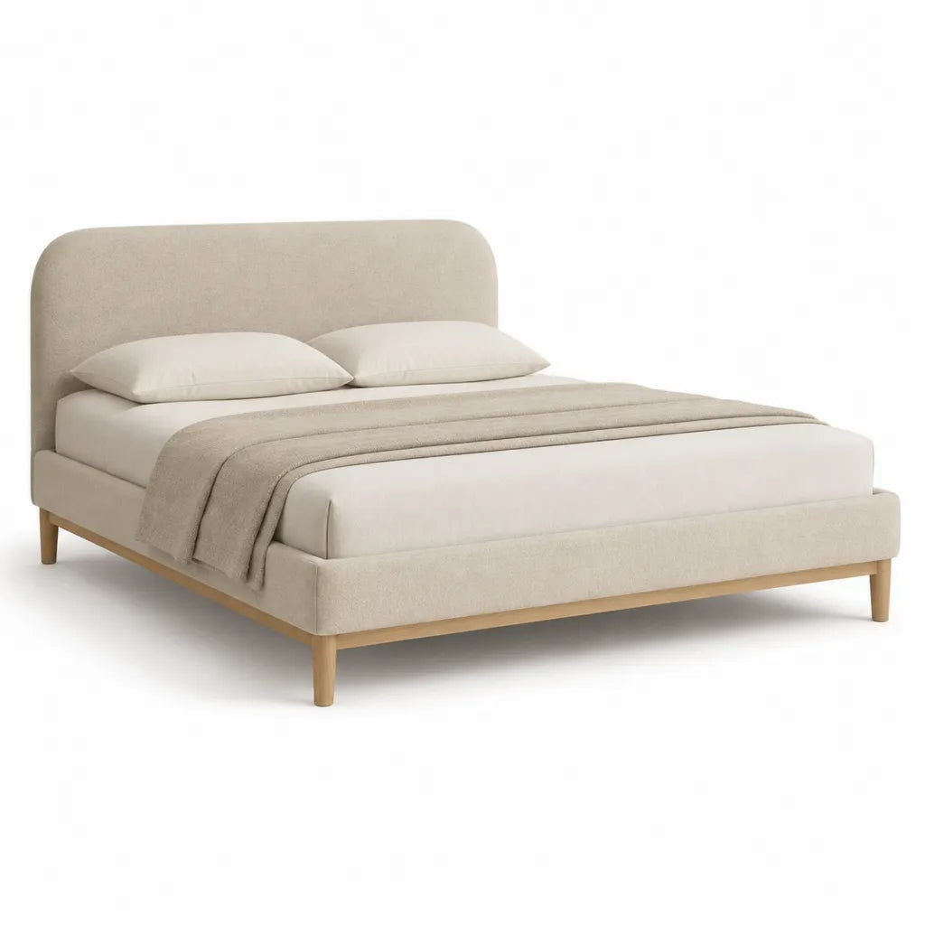 Lit double avec cadre tapisse en polyester beige 160 x 200 cm