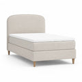 Lit double avec cadre tapisse en polyester tete de lit arrondie beige 140 x 190 cm