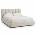 Lit double capitonne 160 x 200 cm en polyester beige avec tete de lit arrondie
