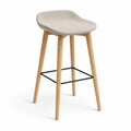 Tabouret de bar avec dossier arrondi en chene massif et polyester beige 50 x 48 x 97 cm