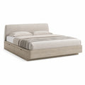 Lit coffre 180 x 200 cm avec tiroirs en MDF beige et tete de lit en polyester