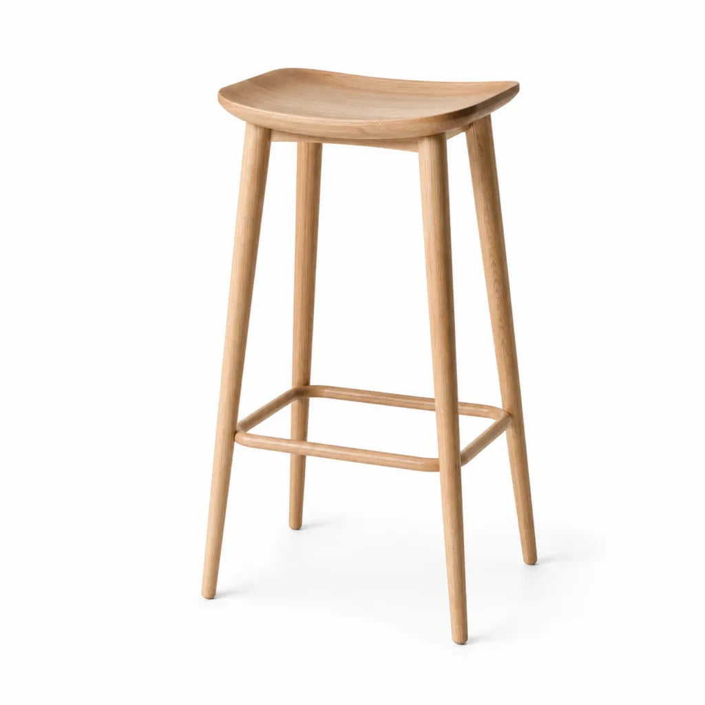 Tabouret de bar en bois massif d'hevea avec repose-pieds naturel 41 x 39 x 75 cm