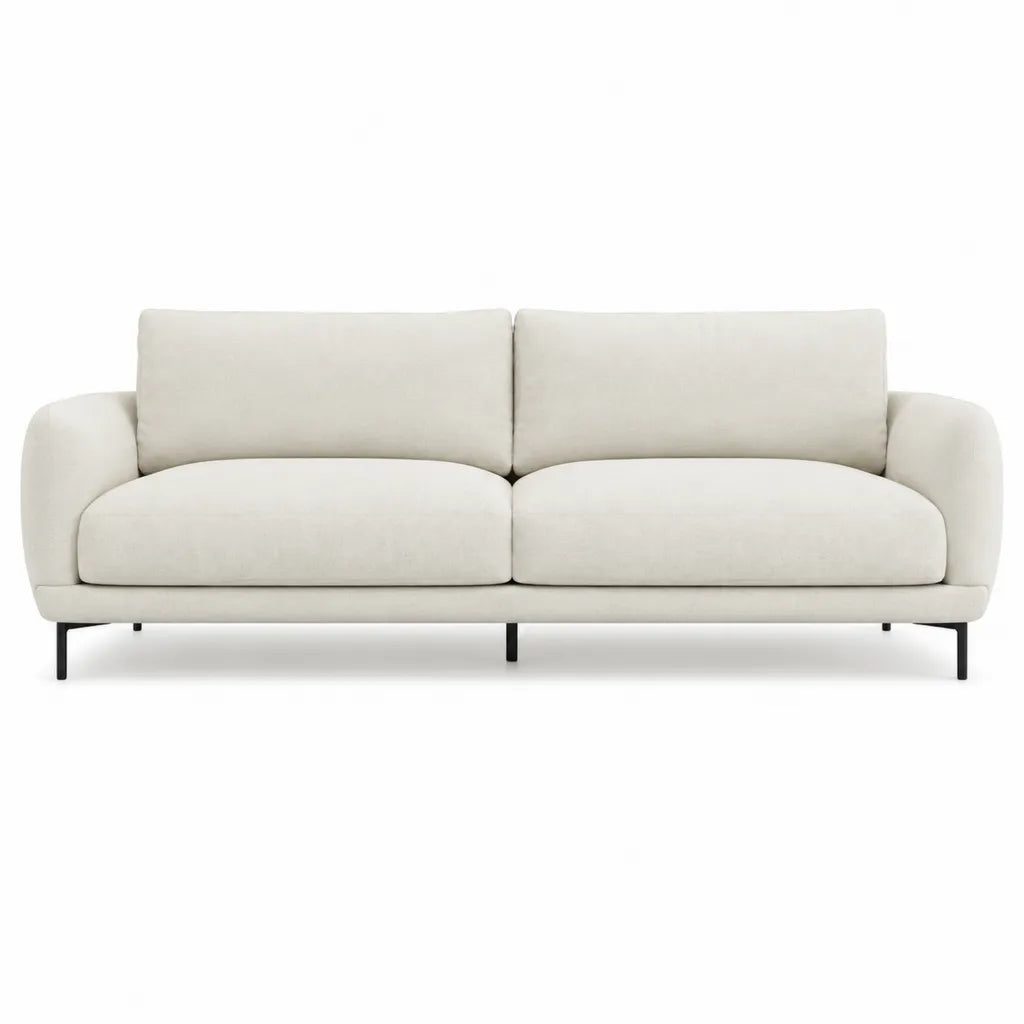 Canape droit 3 places en polyester creme 220 x 92 x 83 cm