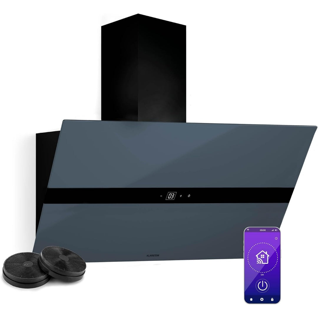 Hotte de cuisine, coloris noir, avec un reglage par application