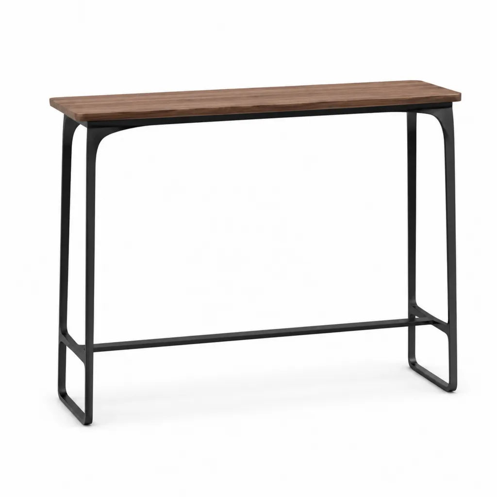 Table de bar rectangulaire 120 x 40 x 105 cm plateau effet noyer pietement acier noir
