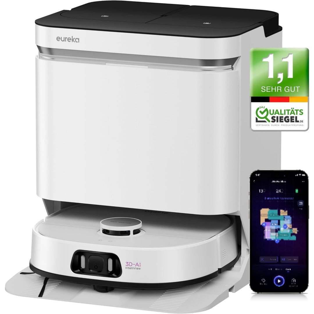 Ce robot avec station de lavage combine la collecte de la poussiere et l'entretien des sols durs