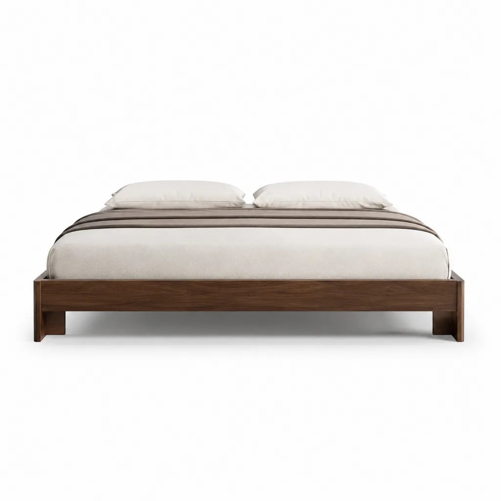 Cadre de lit plateforme 160 x 200 cm en bois massif rectangulaire marron fonce