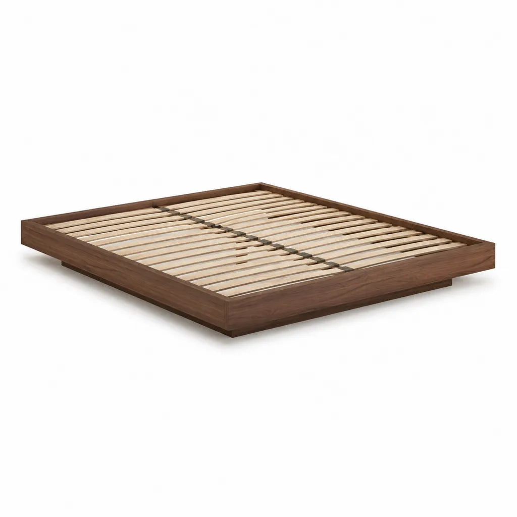Cadre de lit plateforme rectangulaire 160 x 200 cm en MDF plaque noyer brun avec sommier a lattes