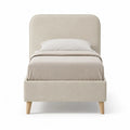 Lit simple capitonne 90 x 190 cm en polyester beige avec pieds en bois massif