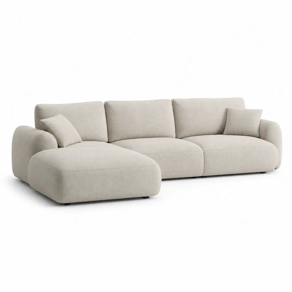 Canape d'angle 3 places avec meridienne gauche en polyester beige 300 x 165 x 78 cm