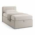 Lit coffre 1 place 90 x 200 cm en polyester beige avec tete de lit capitonnee