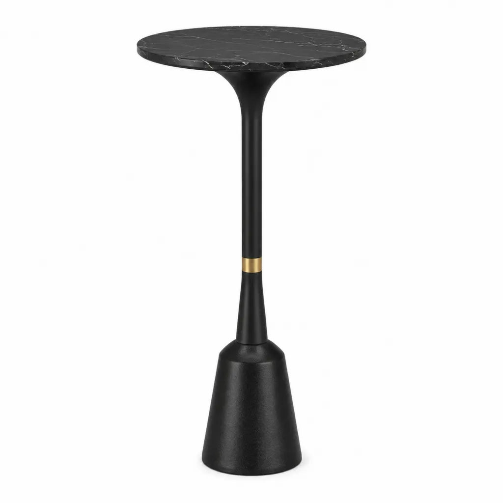 Table de bar ronde O 60 cm en pierre frittee et acier noir et or H 105 cm