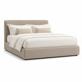 Lit double avec cadre tapisse rectangulaire en polyester beige 160 x 200 cm