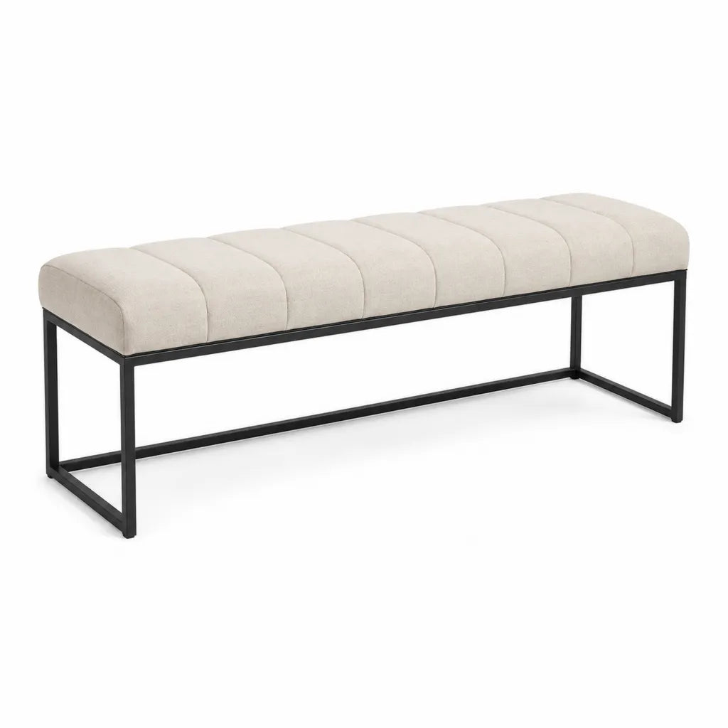 Banc de lit rembourre 120 x 40 x 45 cm en polyester beige avec structure en acier noir