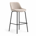 Tabouret de bar avec dossier en polyester cotele beige et acier noir 52 x 55 x 105 cm