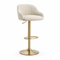 Tabouret de bar reglable pivotant en polyester bouclette ecru et acier dore 52 x 51 x 88-109 cm