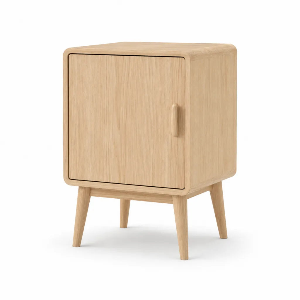 Table de chevet 1 porte en chene massif rectangulaire naturel 40 x 35 x 55 cm