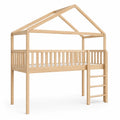 Lit mezzanine enfant cabane 90 x 190 cm en pin massif naturel avec sommier a lattes et echelle