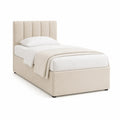 Lit une place capitonne 90 x 190 cm en polyester beige avec tete de lit a panneaux verticaux