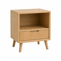 Table de chevet 1 tiroir et niche rectangulaire en MDF plaque chene naturel 40 x 35 x 55 cm