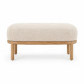 Banc de bout de lit rembourre en polyester boucle beige avec structure en chene massif 100 x 40 x 45 cm