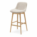 Tabouret de bar avec dossier en chene massif et tissu polyester beige 50 x 54 x 101 cm