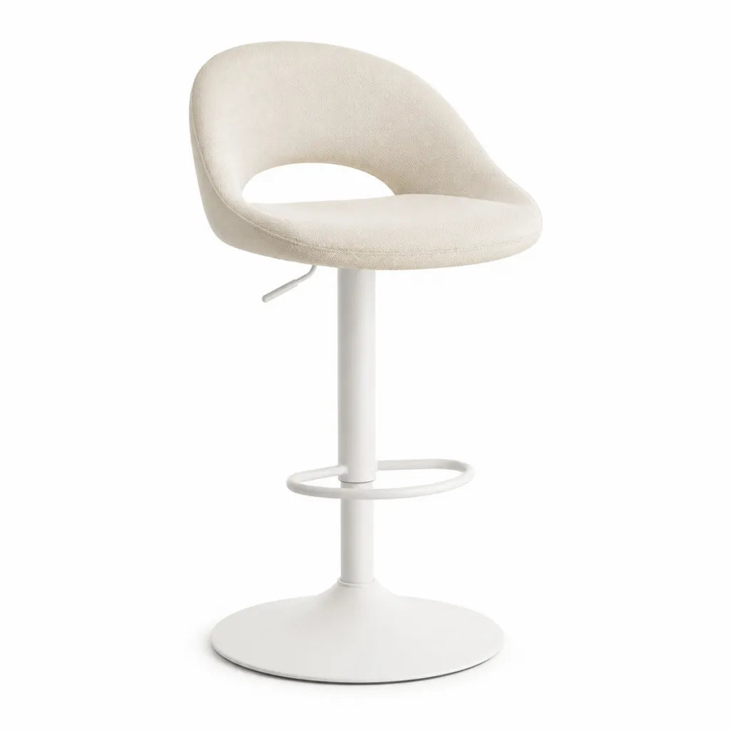 Tabouret de bar reglable pivotant en polyester blanc avec base ronde en acier 52 x 50 x 84-106 cm