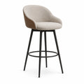 Tabouret de bar avec accoudoirs dossier arrondi en polyester beige placage noyer pieds en acier noir 54 x 55 x 101 cm