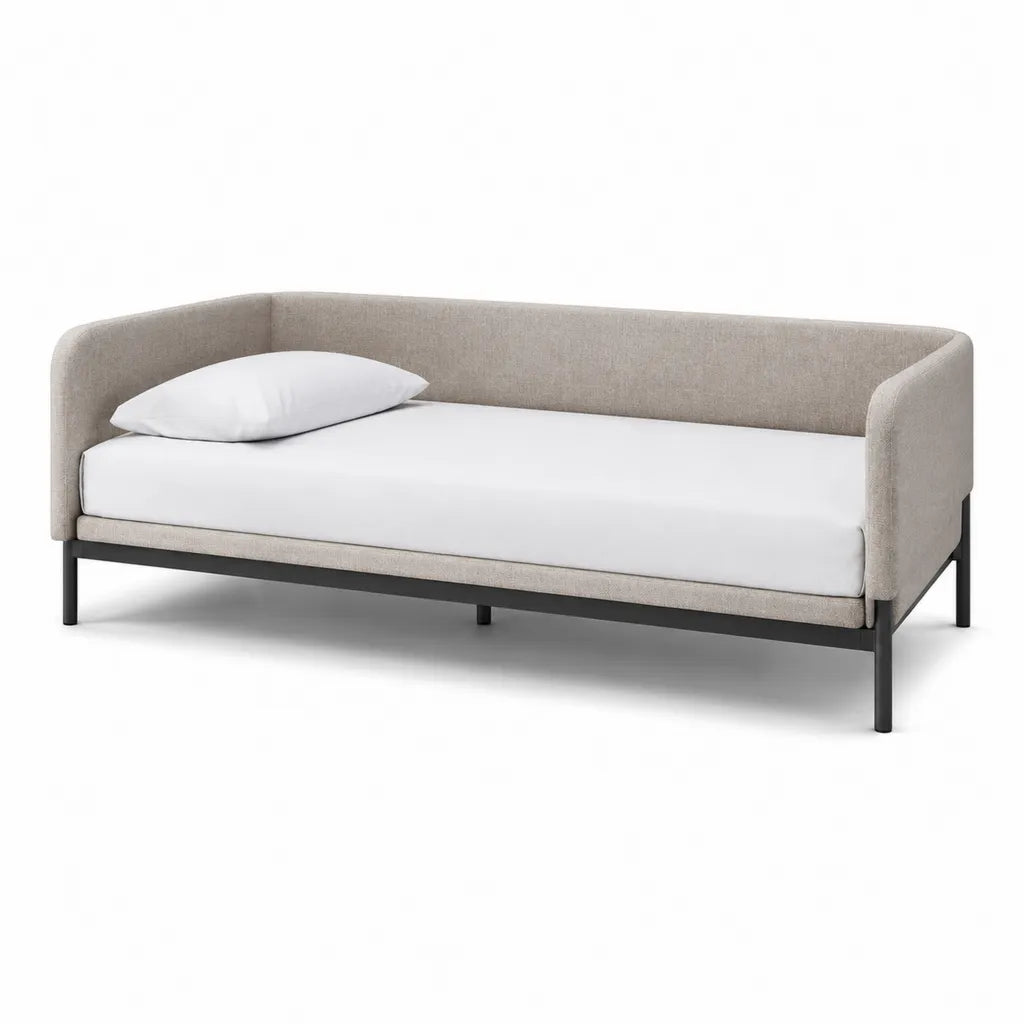 Lit banquette 90 x 200 cm avec cadre en acier revetement polyester beige