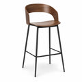 Tabouret de bar avec dossier en contreplaque plaque noyer brun et acier noir 48 x 50 x 95 cm