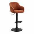 Tabouret de bar pivotant reglable en hauteur avec accoudoirs en velours polyester rouille et acier noir 50 x 54 x 88-109 cm