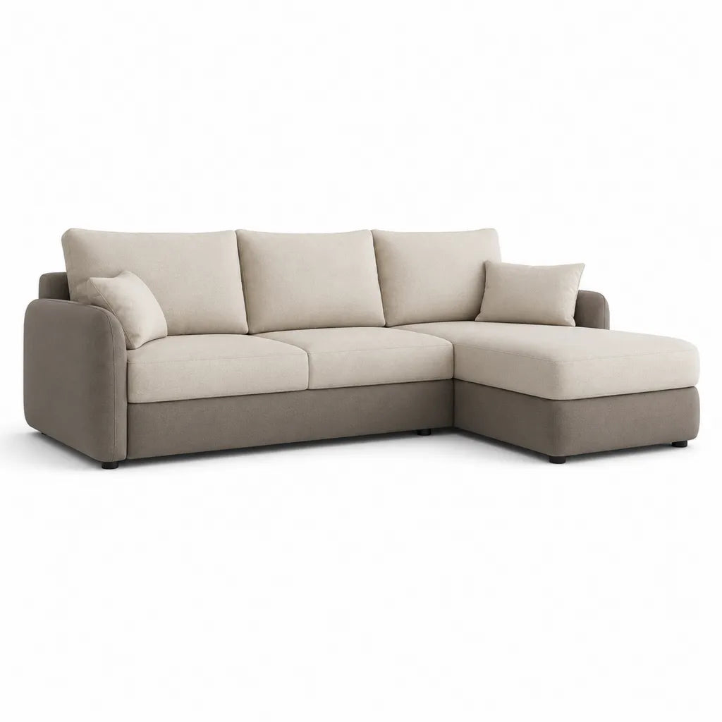 Canape d'angle droit 4 places en polyester beige 250 x 160 x 85 cm