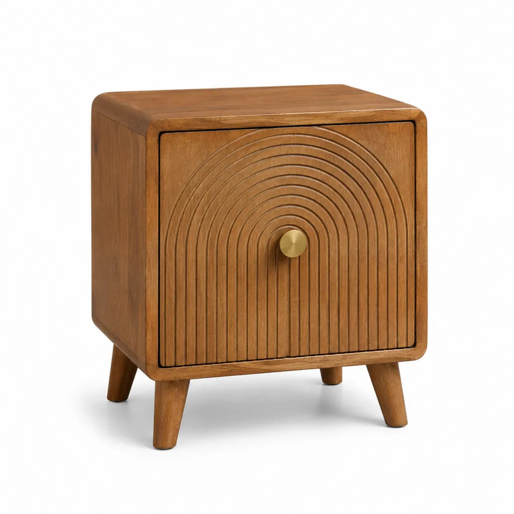 Table de chevet 1 porte en bois massif de manguier marron 45 x 35 x 55 cm
