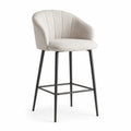 Tabouret de bar a dossier arrondi en polyester beige pieds en acier noir 52 x 55 x 98 cm